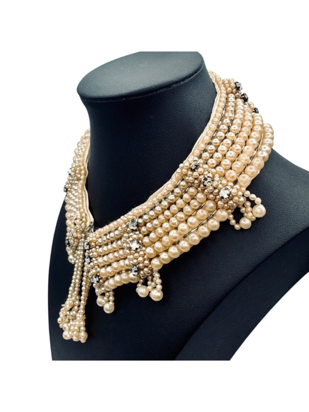 Vintage Faux Pearl Rhinestone Collar Handmade Top Hit Baar & Beards Mid-Century - Picture 3 of 10